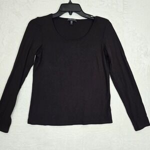 Eileen Fisher Petite Womens Size PP Brown Long Sleeve Scoop Neck Top Stretch‎